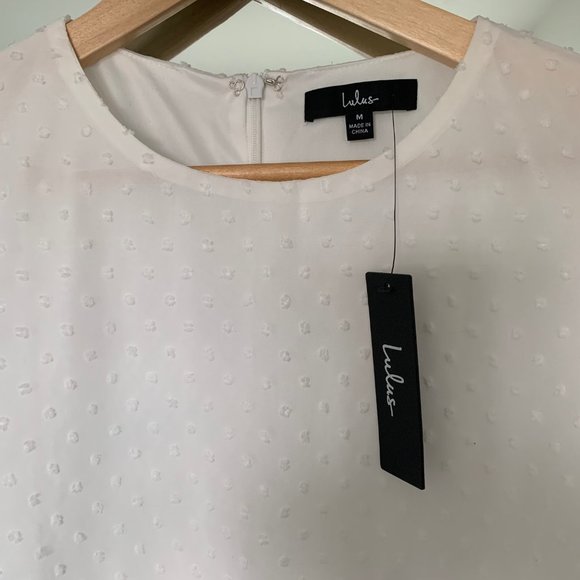 Lulu Dress - White Swiss Dot Long Sleeve Tie-Front Mini Dress - Picture 4 of 5